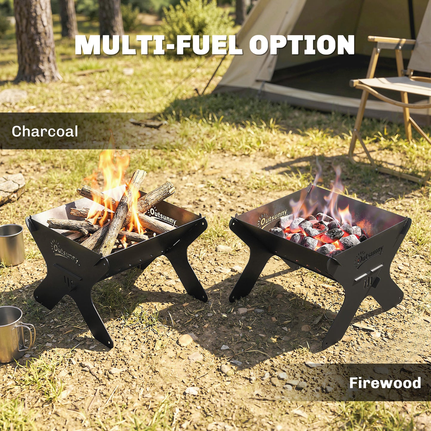 Outsunny 2 In 1 Portable Barbecue Grill And Camping Fire Pit Tabletop Charcoal Grill With Gripper Gloves And Carry Bag