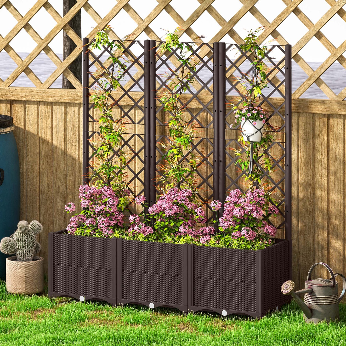 Outsunny Raised Garden Bed With Trellis Planter For Climbing Plants Vegetables And Flowers Brown