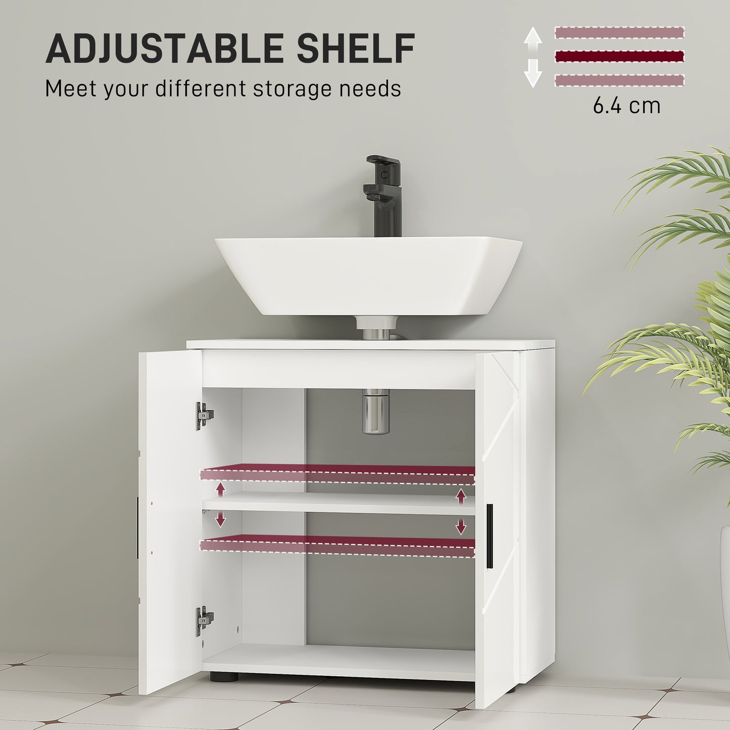 Kleankin Under Sink Cabinet With Shelf White Bathroom Storage Organizer Under Sink