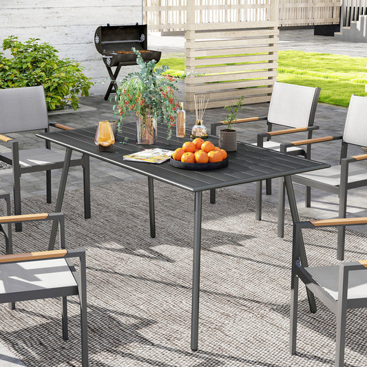 Outsunny Rectangle Garden Table With Slat Top Steel Frame Outdoor Table For Six People 150 x 80 x 74 Cm Grey