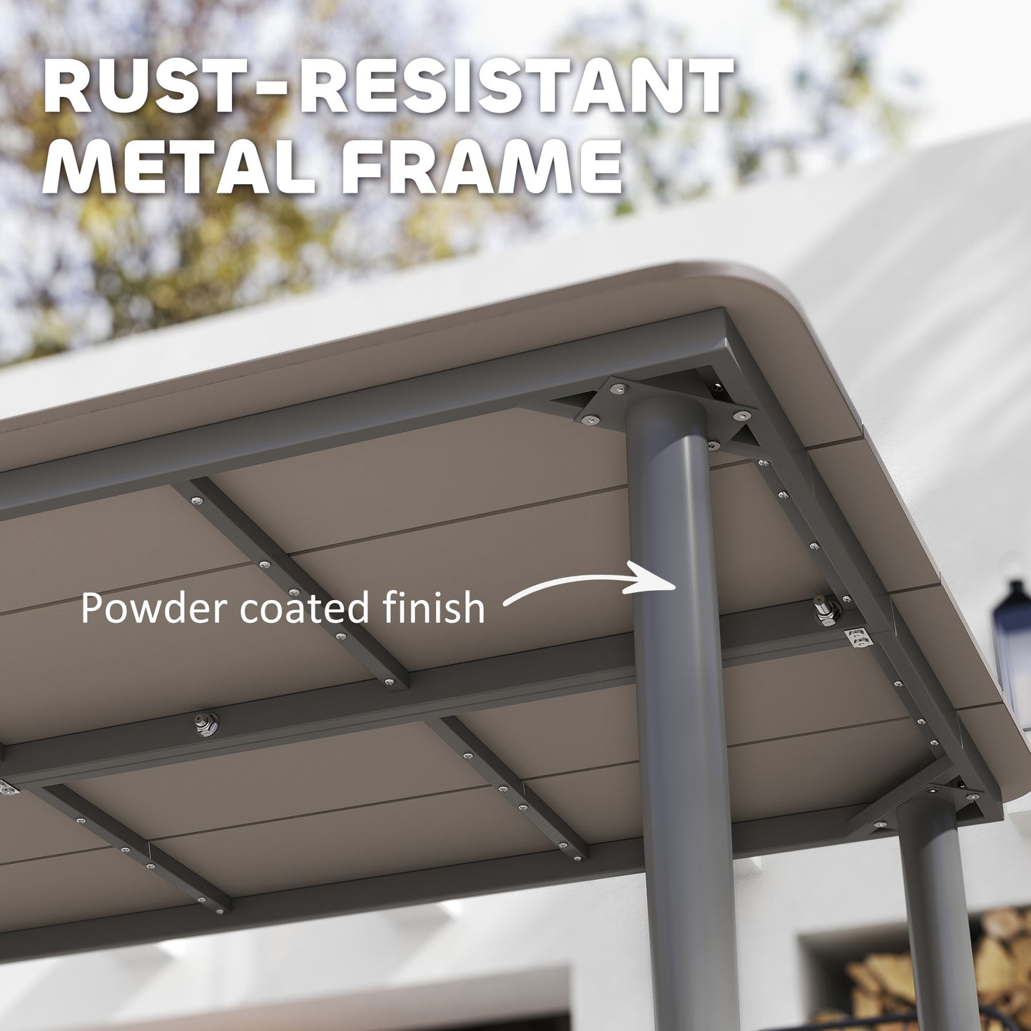 Outsunny Garden Table Outdoor Dining Table For 6 People 160 x 90 x 74 cm WPC Top Rust Resistant Metal Frame Dark Grey