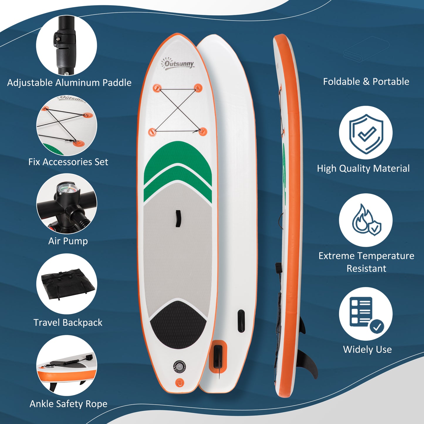 Outsunny 10'6" Inflatable Non-Slip Stand Up Paddle Board with Adjustable Paddle & Accessories - Lightweight Travel Package in White - ALL4U RETAILER LTD