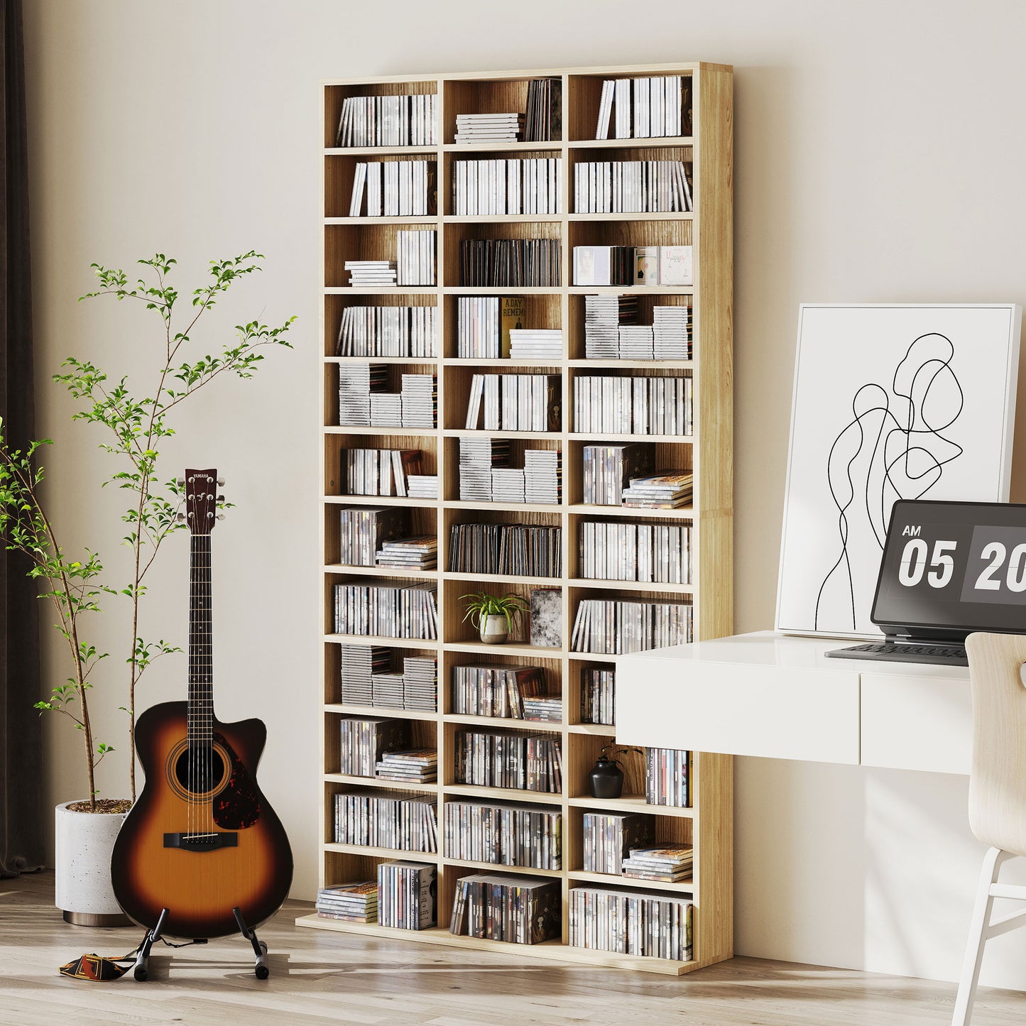 HOMCOM CD and DVD Storage Unit With Adjustable Shelves Oak Tone 102 x 195 cm Home Media Display