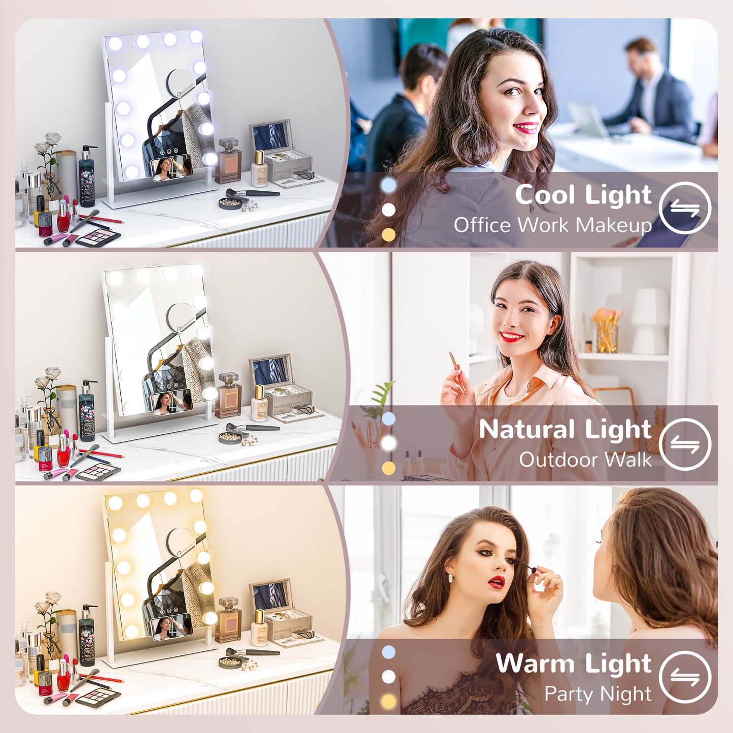 HOMCOM Lighted Makeup Mirror with Adjustable Brightness & USB Charging, 37x46 cm Hollywood Vanity Mirror - ALL4U RETAILER LTD