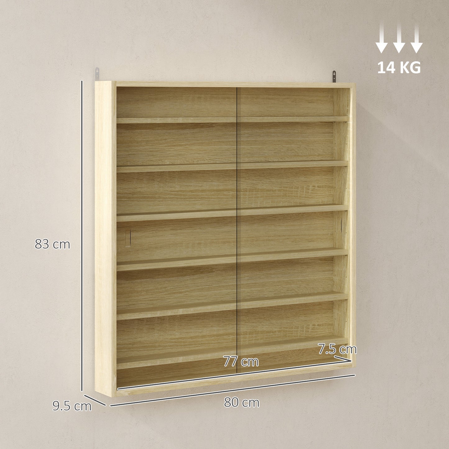 HOMCOM Six Shelf Display Cabinet With Glass Doors Oak Finish For Living Room