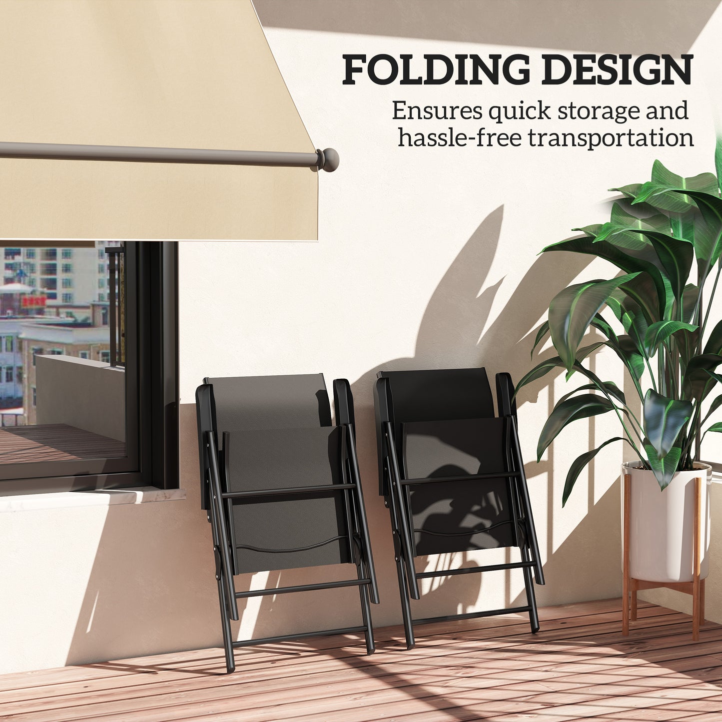 Outsunny Two Folding Outdoor Chairs Black Breathable Mesh Seats With Powder Coated Steel Frames For Garden And Patio