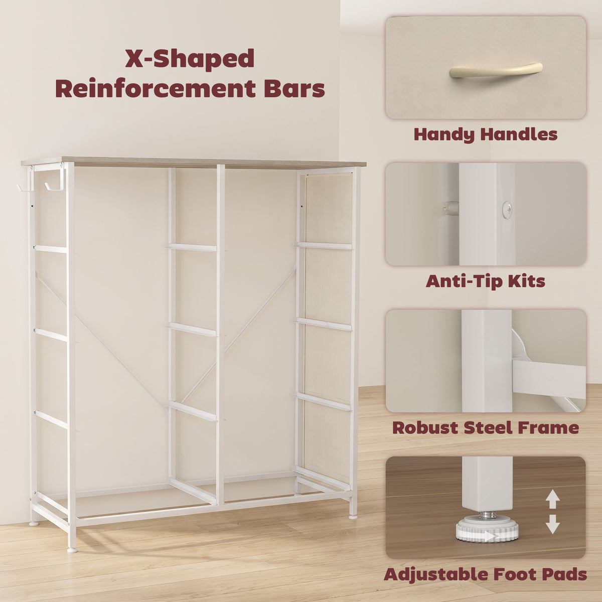 HOMCOM 8 Drawer Fabric Dresser with Side Storage Bag and Hooks