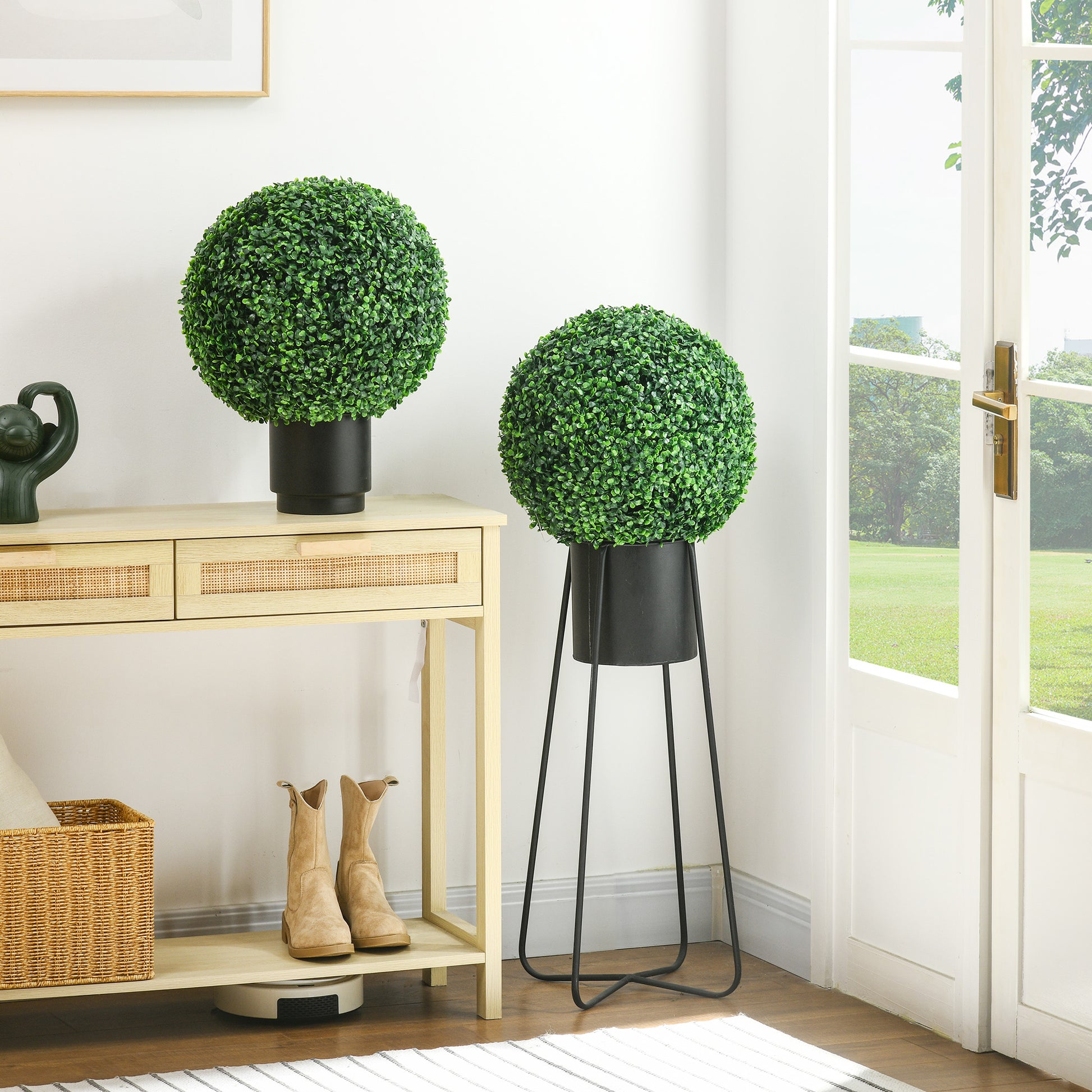 Outsunny Set of 2 Realistic Faux Boxwood Topiary Balls - 40cm Hanging Greenery for Indoor & Outdoor Décor - ALL4U RETAILER LTD