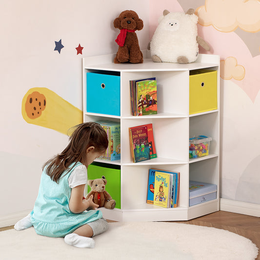 AIYAPLAY Corner-Style 3 Tier Kids Bookcase & Toy Organizer with Drawers in White - ALL4U RETAILER LTD