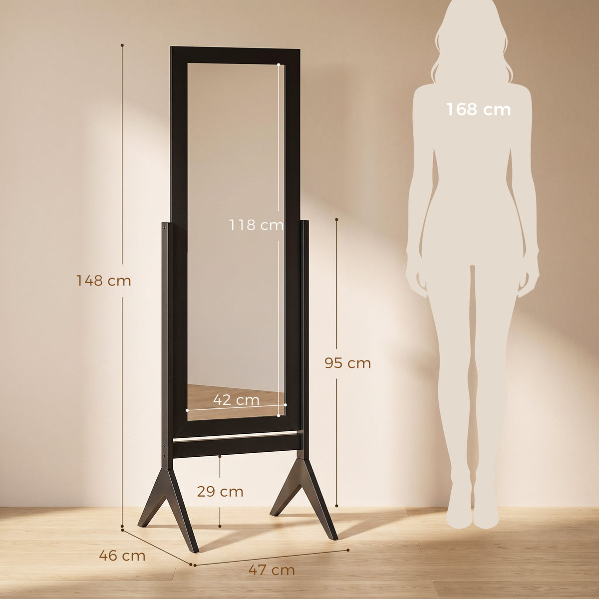 HOMCOM Freestanding Adjustable Full Length Dressing Mirror Black