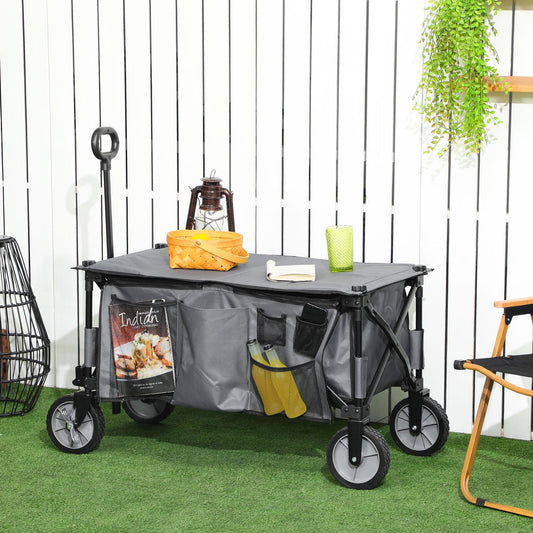 Outsunny Folding Wagon Garden Cart Collapsible Camping Trolley for Outdoor - ALL4U RETAILER LTD