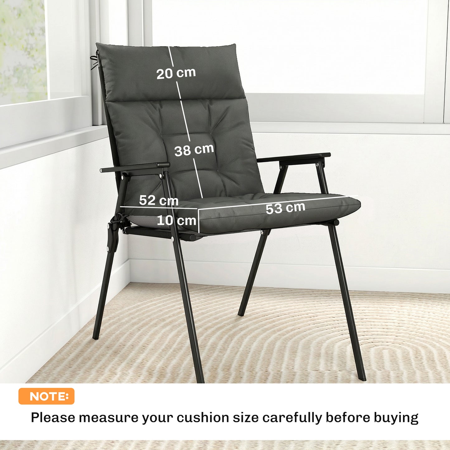 Outsunny Patio Chair Cushions 4 Piece Set Waterproof Non Slip Lounge Cushions 112x53cm Dark Grey