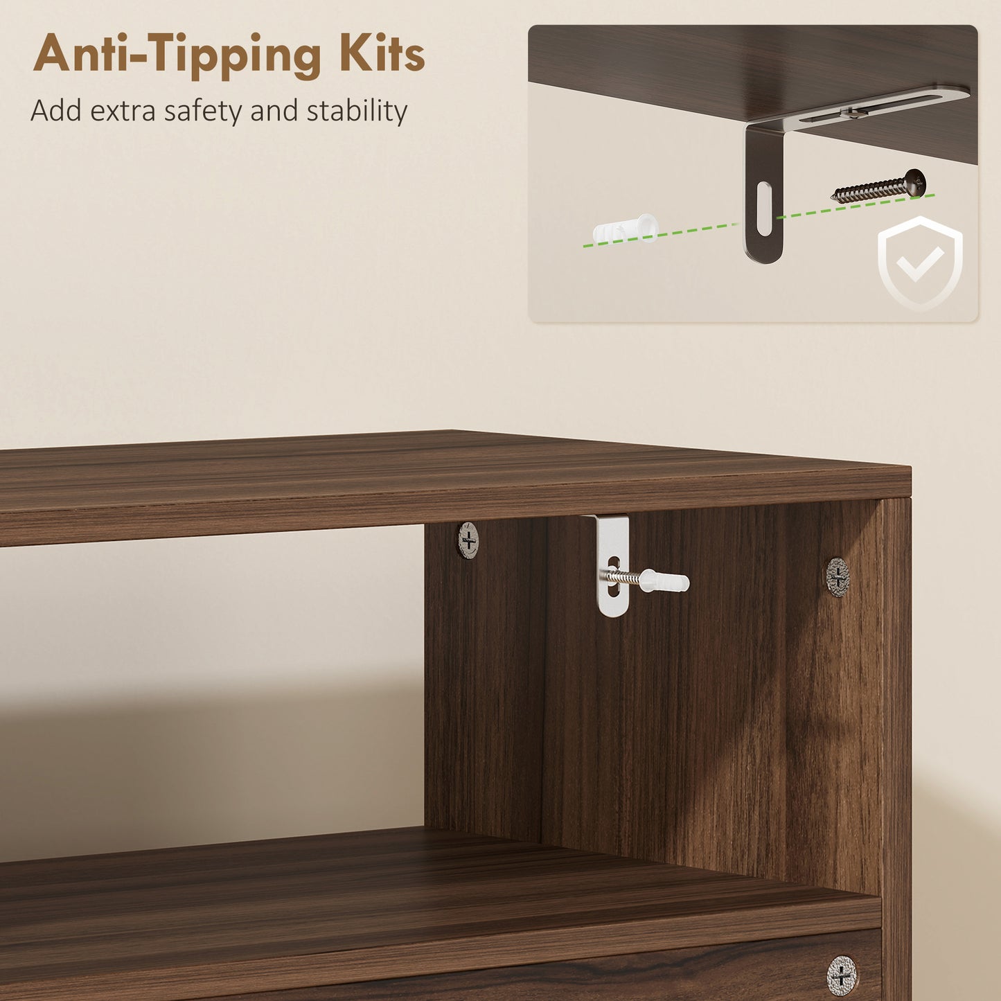 HOMCOM Narrow Shoe Cabinet With Two Flip Drawers Rustic Brown Entryway Hallway Shoe Storage