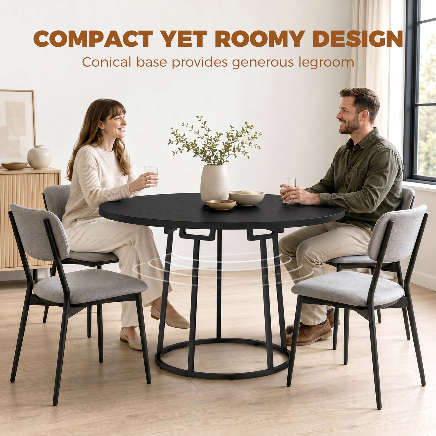 HOMCOM Dining Table Space Saving 120 cm Round Black Spliced Tabletop Featuring Conical Metal Base