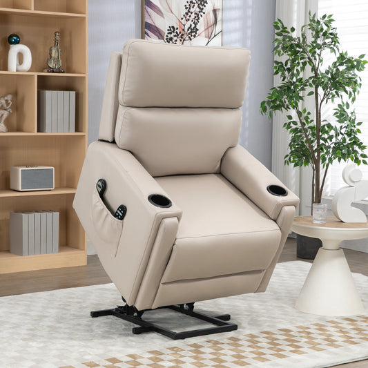 HOMCOM Electric Lift Recliner Chair with Massage, Heating, and Cup Holders - Beige - ALL4U RETAILER LTD