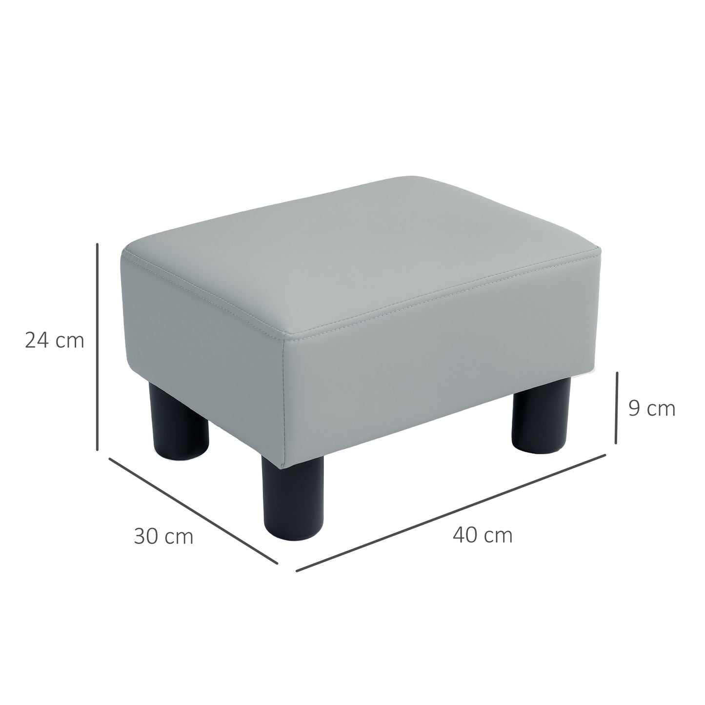 Homcom Pu Leather Footstool With Four Plastic Legs Grey Cushioned Stool For Living Room Supports Up To 110kg