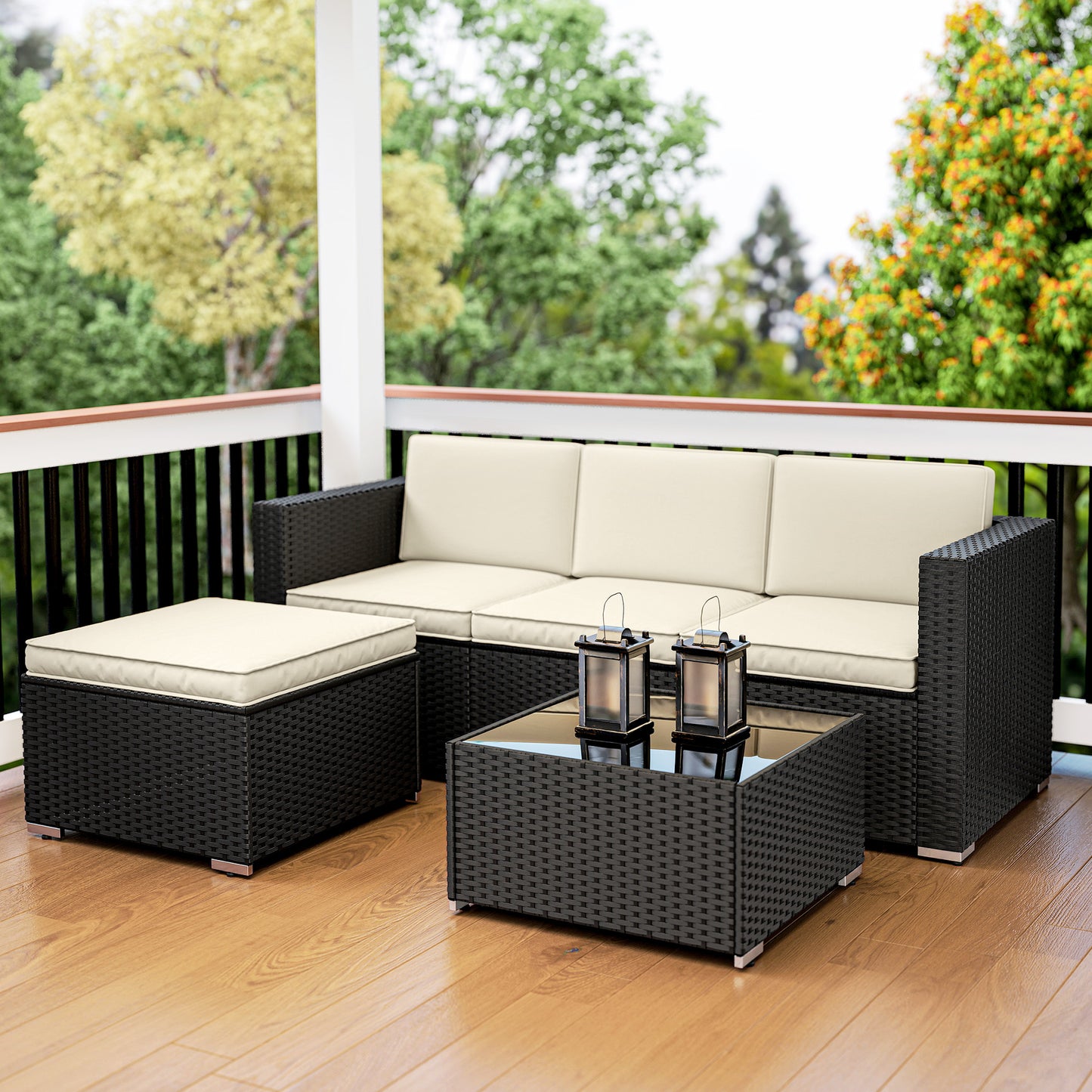 Outsunny 3 Pieces Garden Furniture Set With Cushions PE Rattan Wicker Conversation Corner Sofa Set