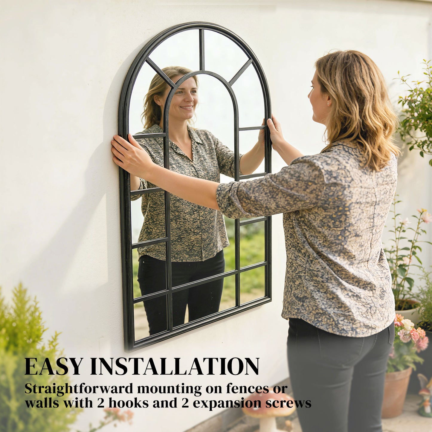 Outsunny Arched Mirror Shatterproof Acrylic Windowpane Wall Mounted Mirror With Robust Metal Frame 71 x 51 cm Black