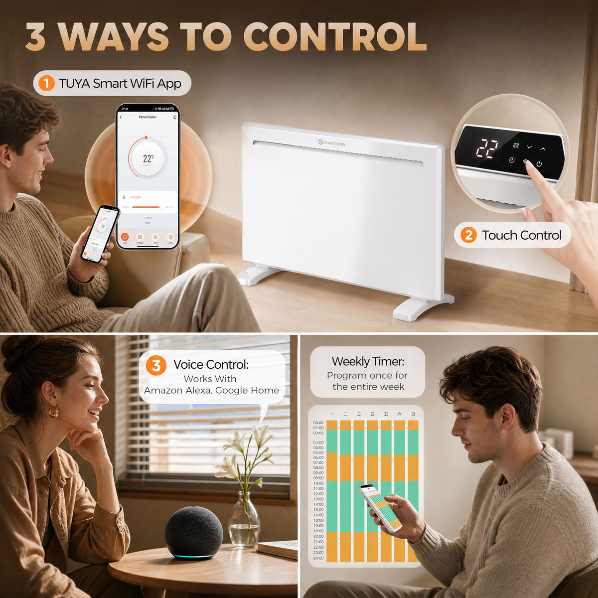 Homcom Smart Panel Heater 1500W Wall Mount Freestanding WiFi App Timer