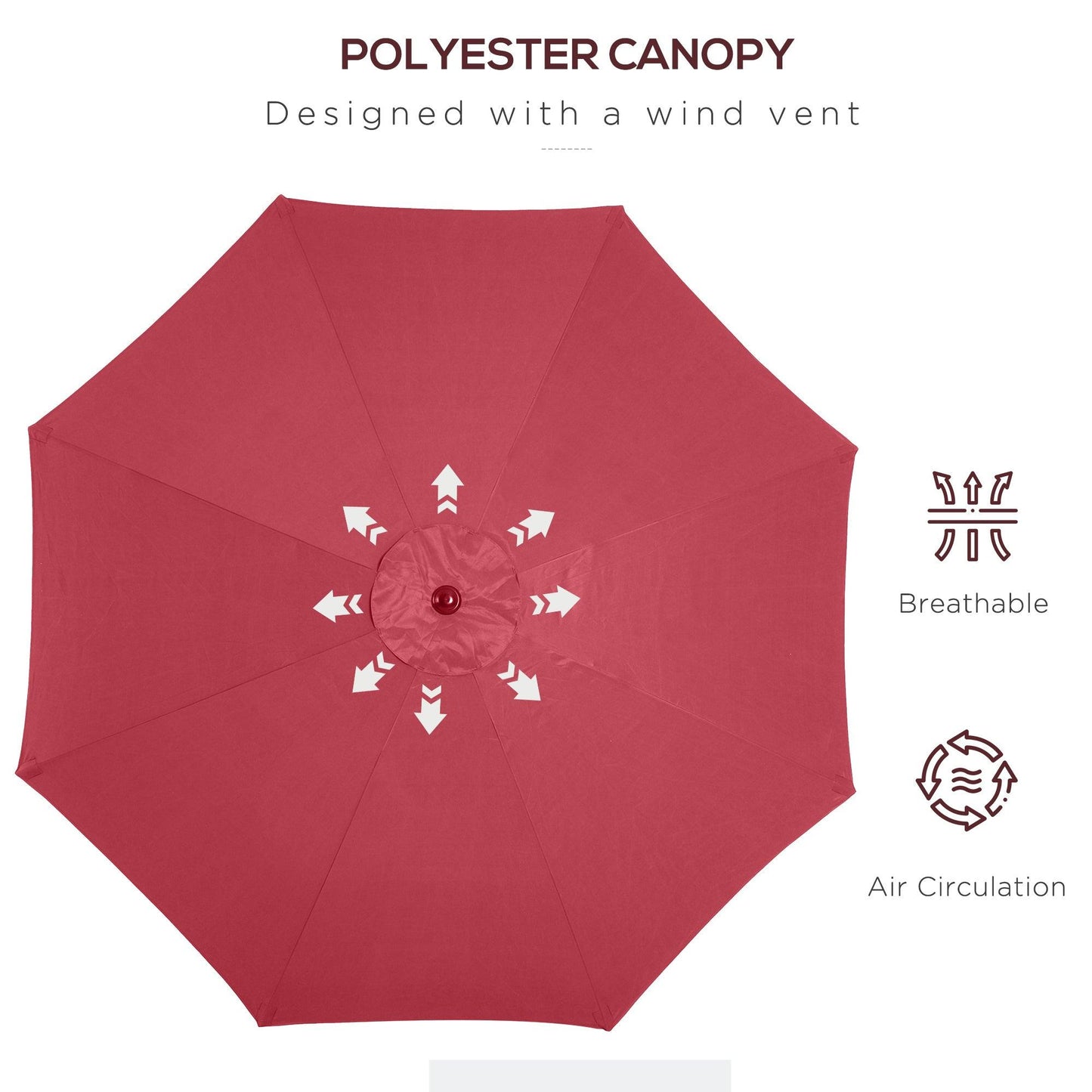 Outsunny 3m Tilting Parasol Garden Umbrellas, Wine Red Sun Shade 8 Ribs, Tilt/Crank - ALL4U RETAILER LTD