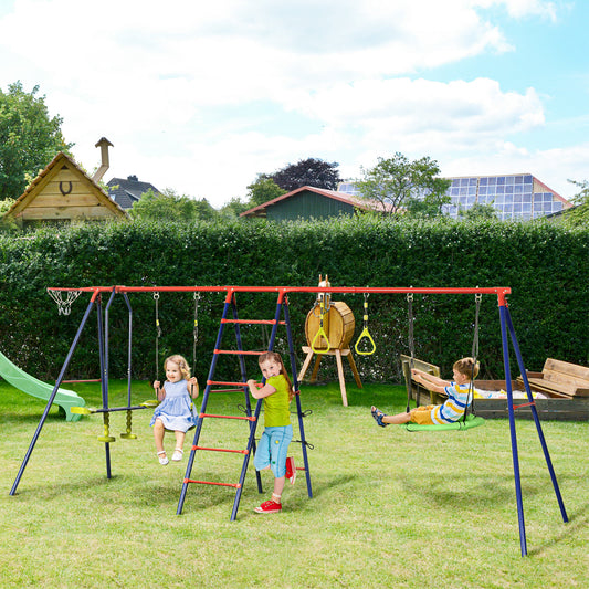 Outsunny 6-in-1 Outdoor Playset for Kids: Swing, Climbing Frame, Glider, Trapeze Bar, and Basketball Hoop - ALL4U RETAILER LTD