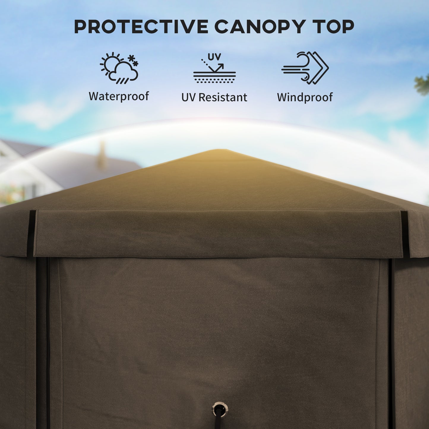 Outsunny 3x3m Hexagon Pop Up Gazebo With 5 Sides Carry Bag Waterproof UV Resistant Garden Patio Tent Brown