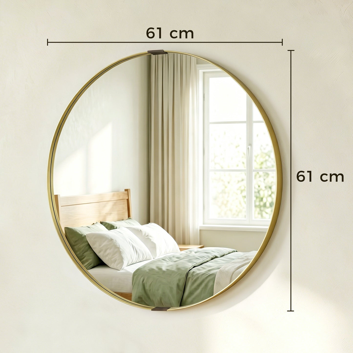 HOMCOM Round Wall Mirror 61 cm Wall Mounted Bathroom Mirror With Tempered Safety Glass And Gold Tone Aluminium Frame