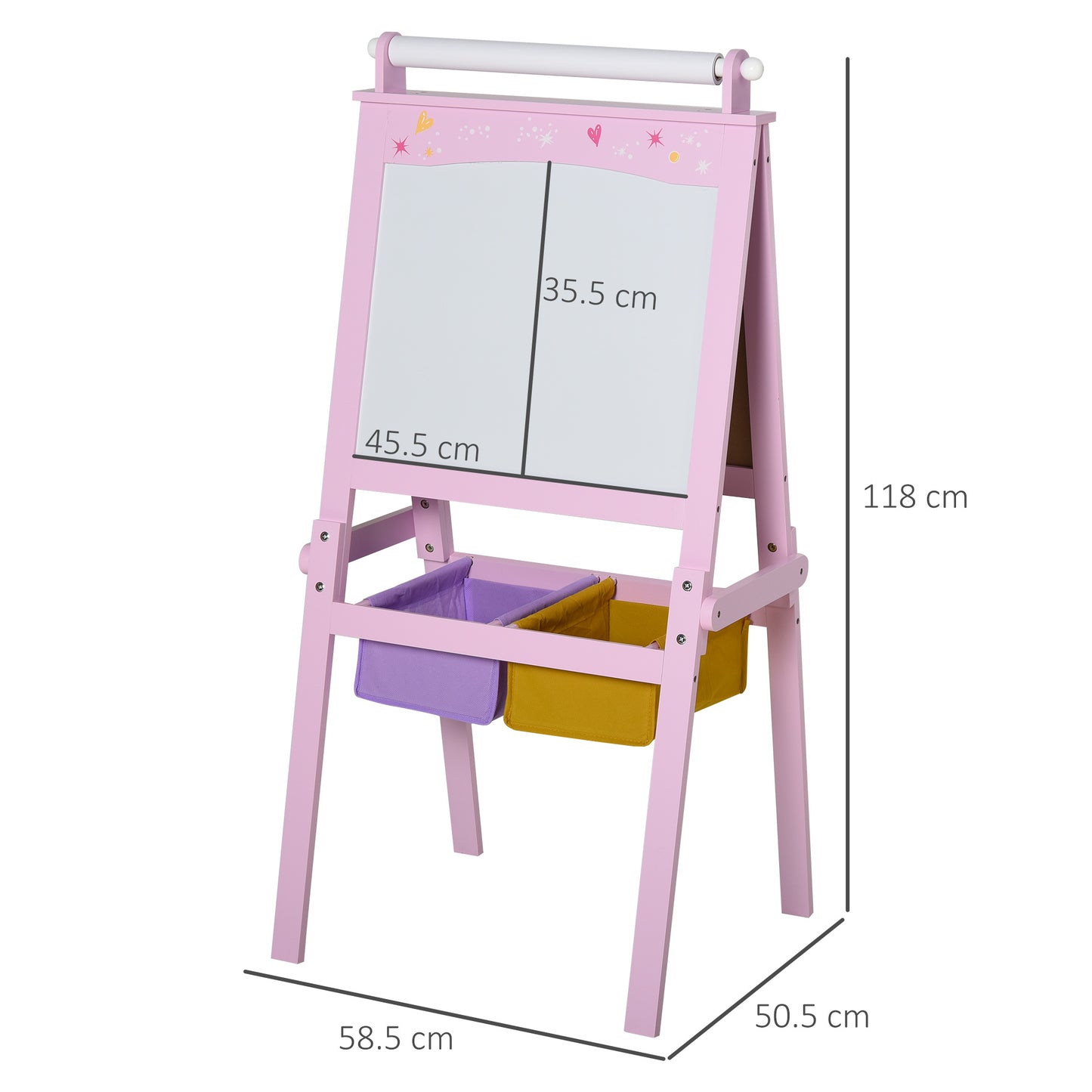 HOMCOM Kids 3 In 1 Wooden Art Easel With Paper Roll Chalkboard Whiteboard Storage Baskets Pink