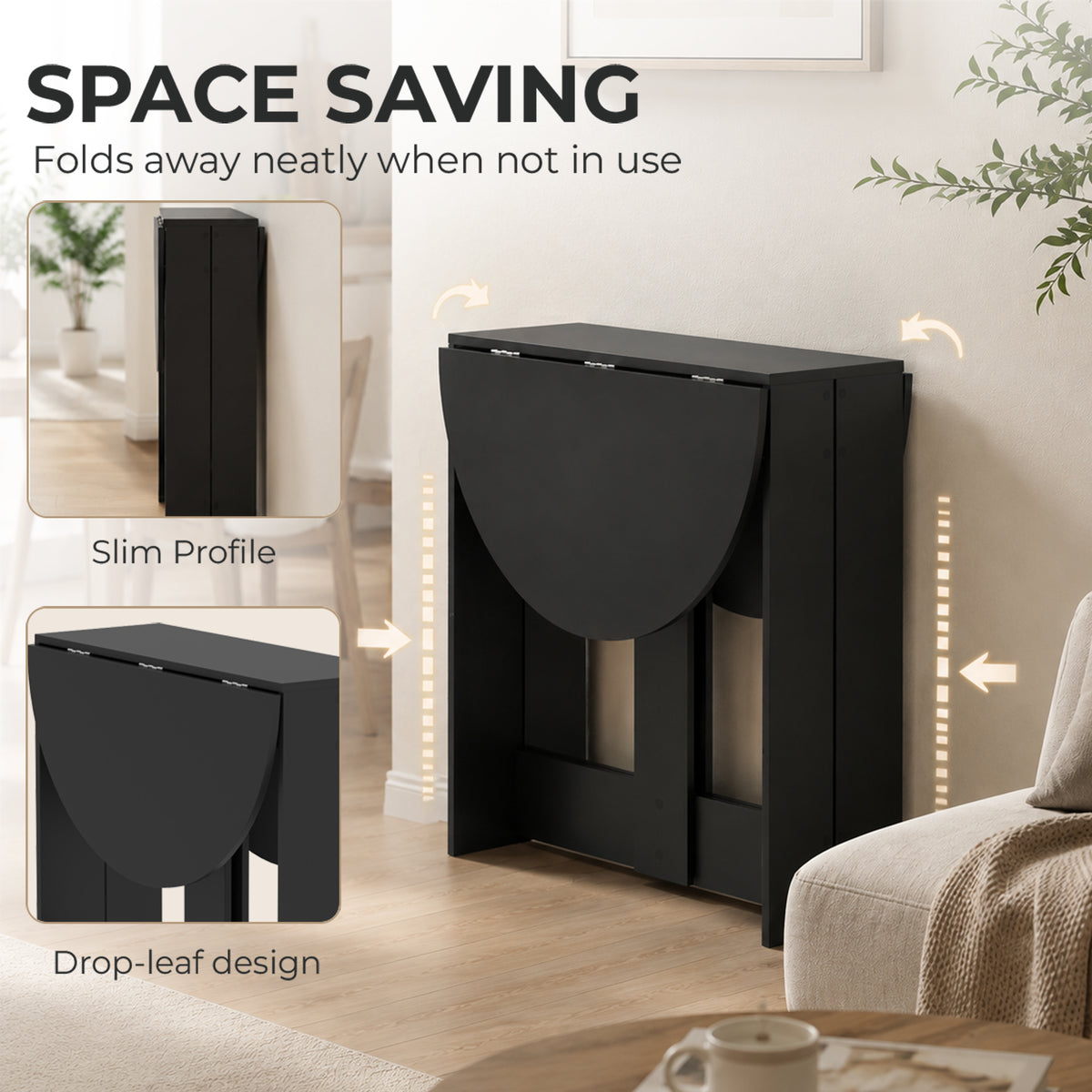 Homcom Folding Drop Leaf Dining Table For Small Spaces Kitchen Or Office Black