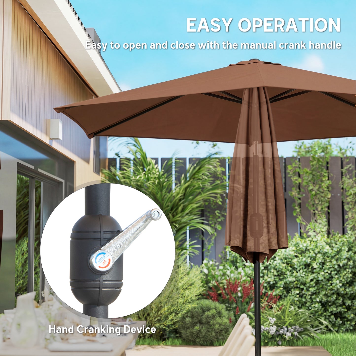 Outsunny 2.6m Garden Parasol Umbrella With Aluminium Pole Tilt And Crank Vent Outdoor Patio Coffee