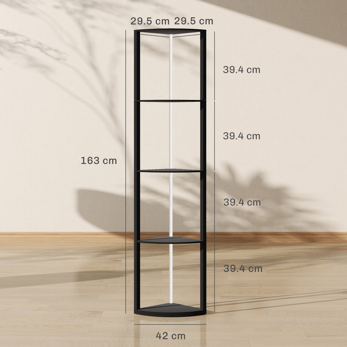 HOMCOM RGB LED Floor Lamp With Shelves 4 Tier Dimmable Standing Lamp With Remote Control Black