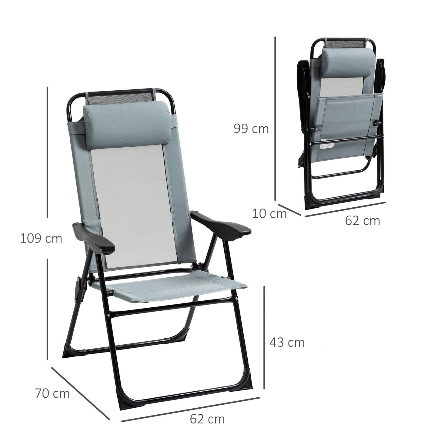 Outsunny Portable Folding Recliner Chair Grey - ALL4U RETAILER LTD