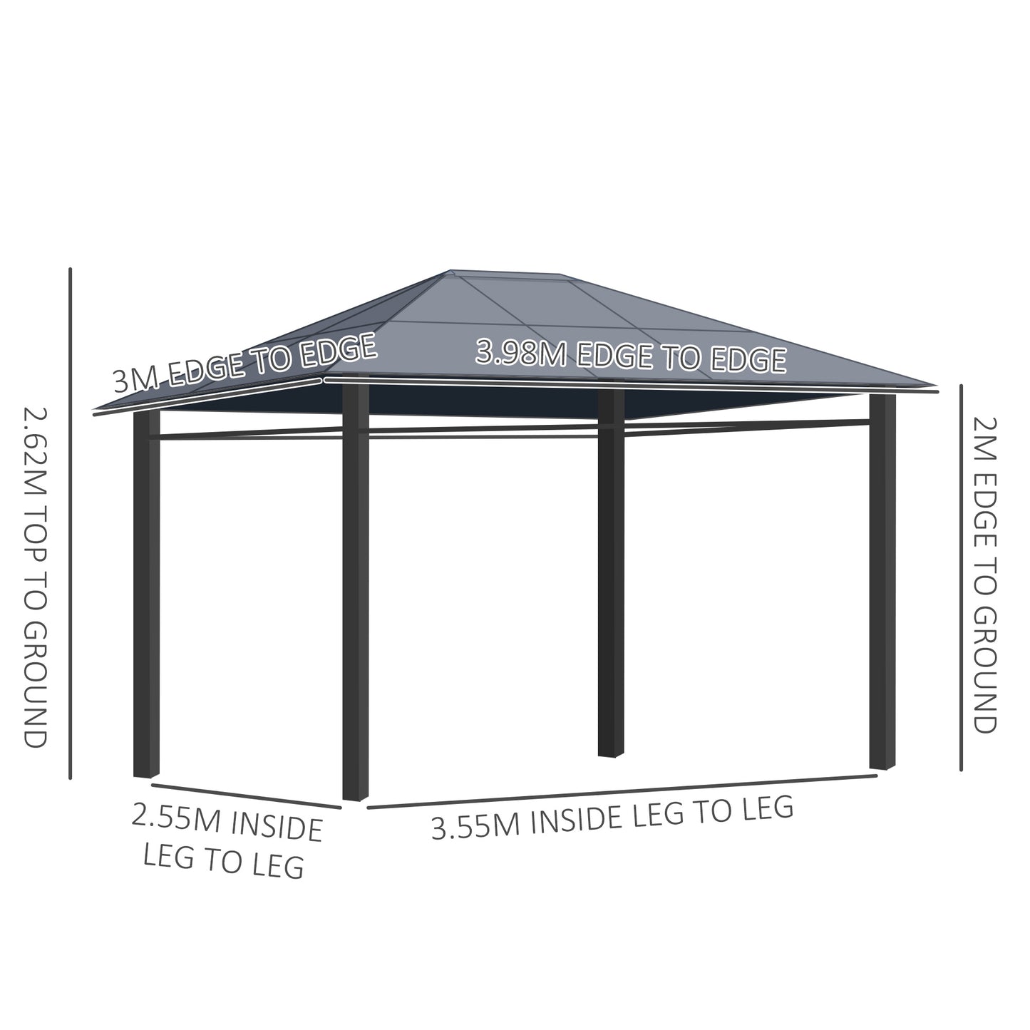 Outsunny Elegant Grey Hardtop Outdoor Gazebo with UV-Resistant Roof and Privacy Curtains - 3x4m - ALL4U RETAILER LTD