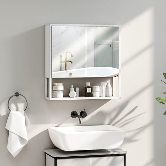 HOMCOM White Bathroom Mirror Cabinet With Soft Close Doors And Adjustable Shelf Storage