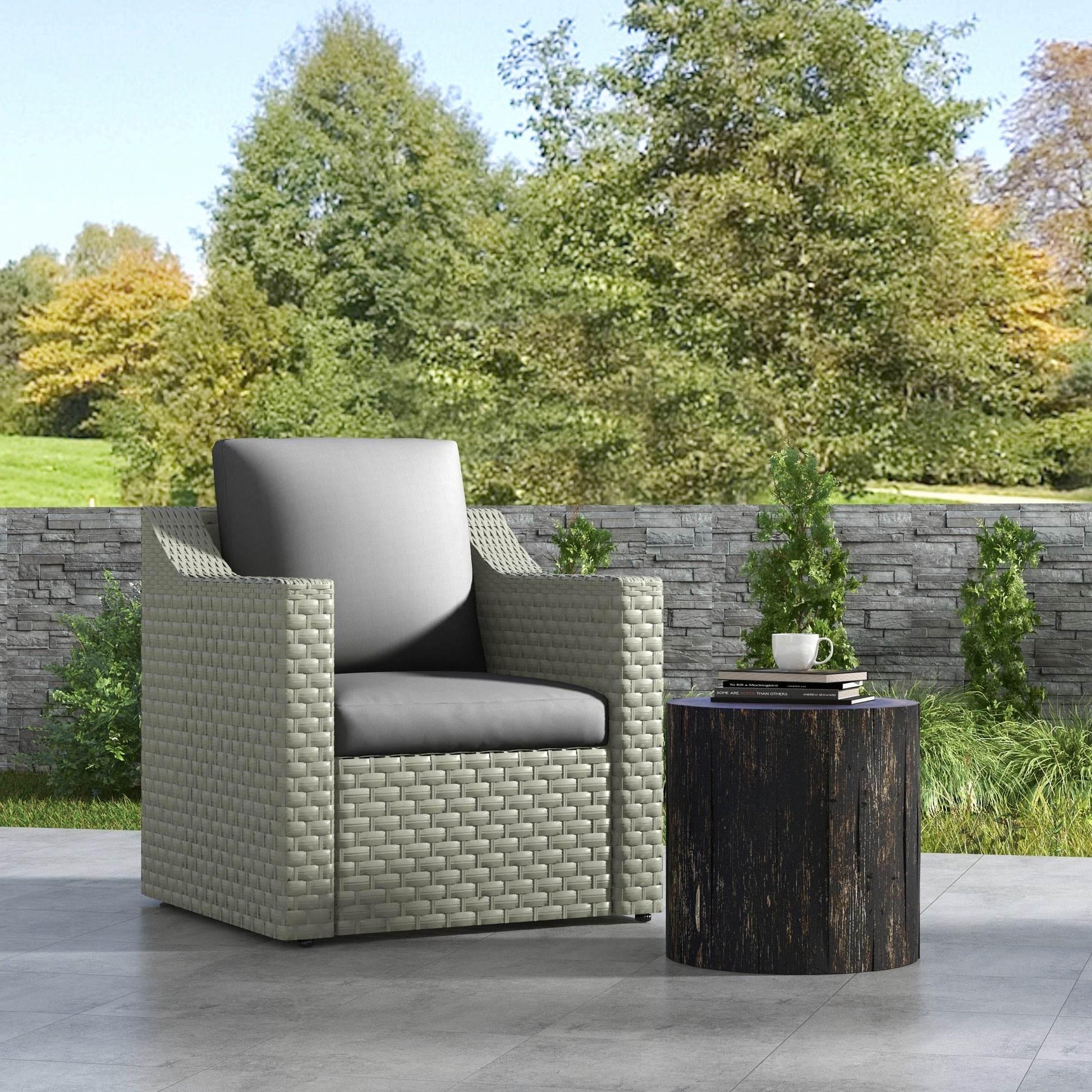 Outsunny Set of 4 Water-Repellent Outdoor Cushions with Backrest, Grey Fabric and PE Rattan Cover for Chairs, Swings, and Sofas - ALL4U RETAILER LTD