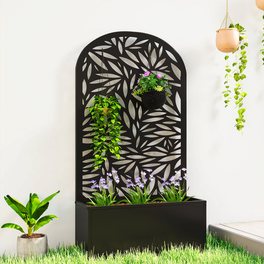 Outsunny Metal Garden Bed With Trellis, Wall Mounted Or Freestanding Raised Planter, Curved Privacy Screen