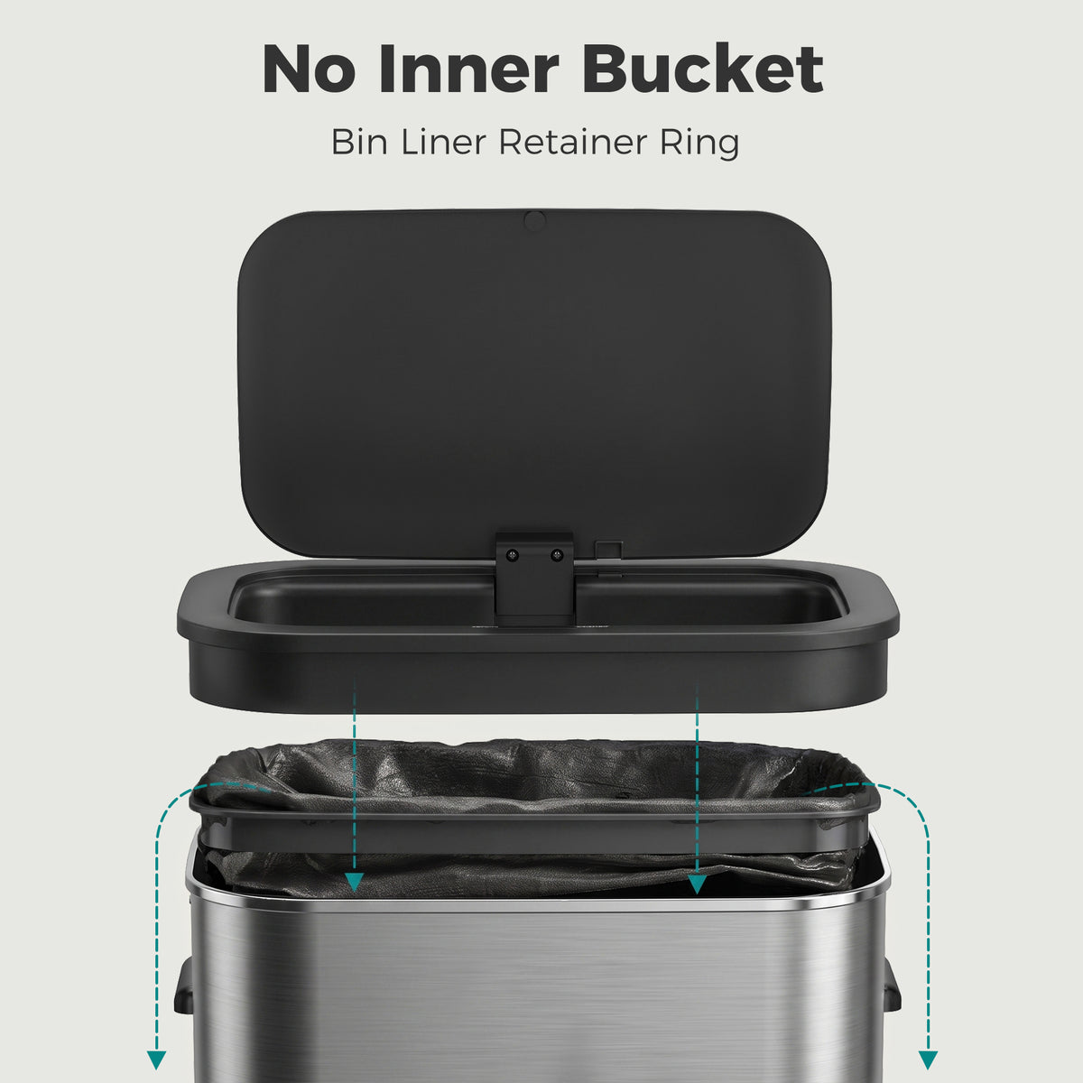 Homcom 55L Touchless Sensor Trash Can For Kitchen Stainless Steel