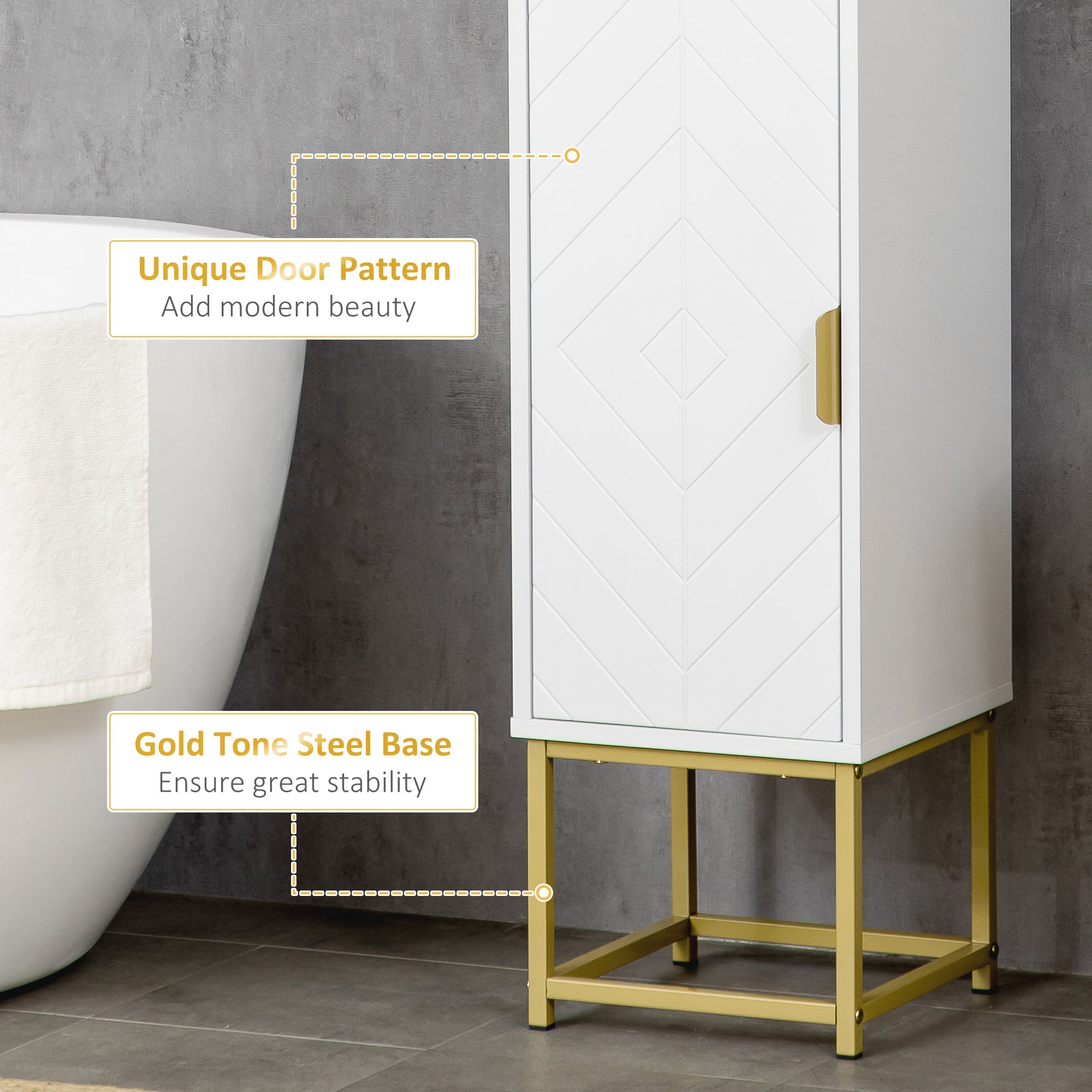 HOMCOM Sleek White Bathroom Tall Storage Cabinet with Adjustable Shelves and Metal Base - ALL4U RETAILER LTD