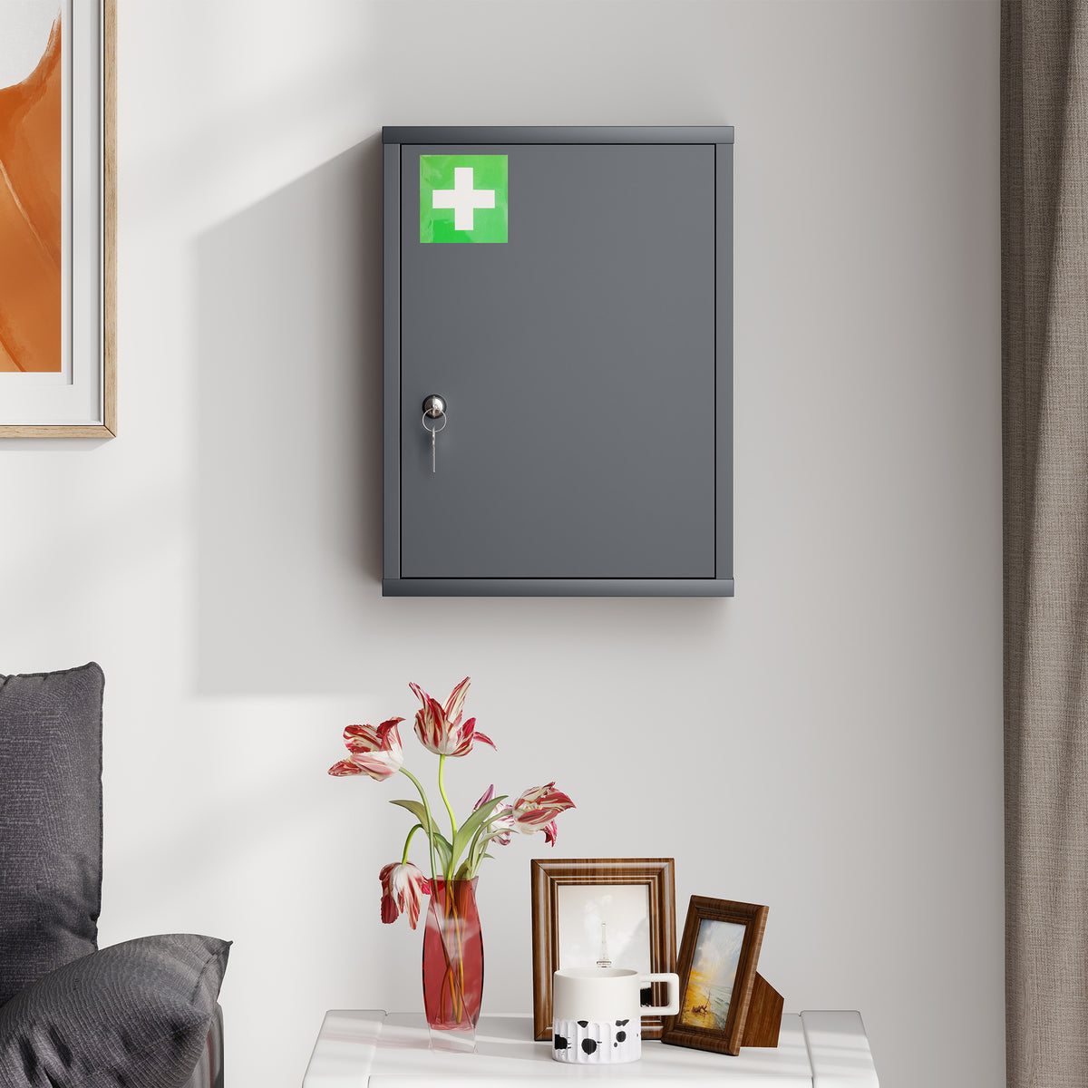 Kleankin Locking Medicine Cabinet With Three Tier Shelves And Two Keys