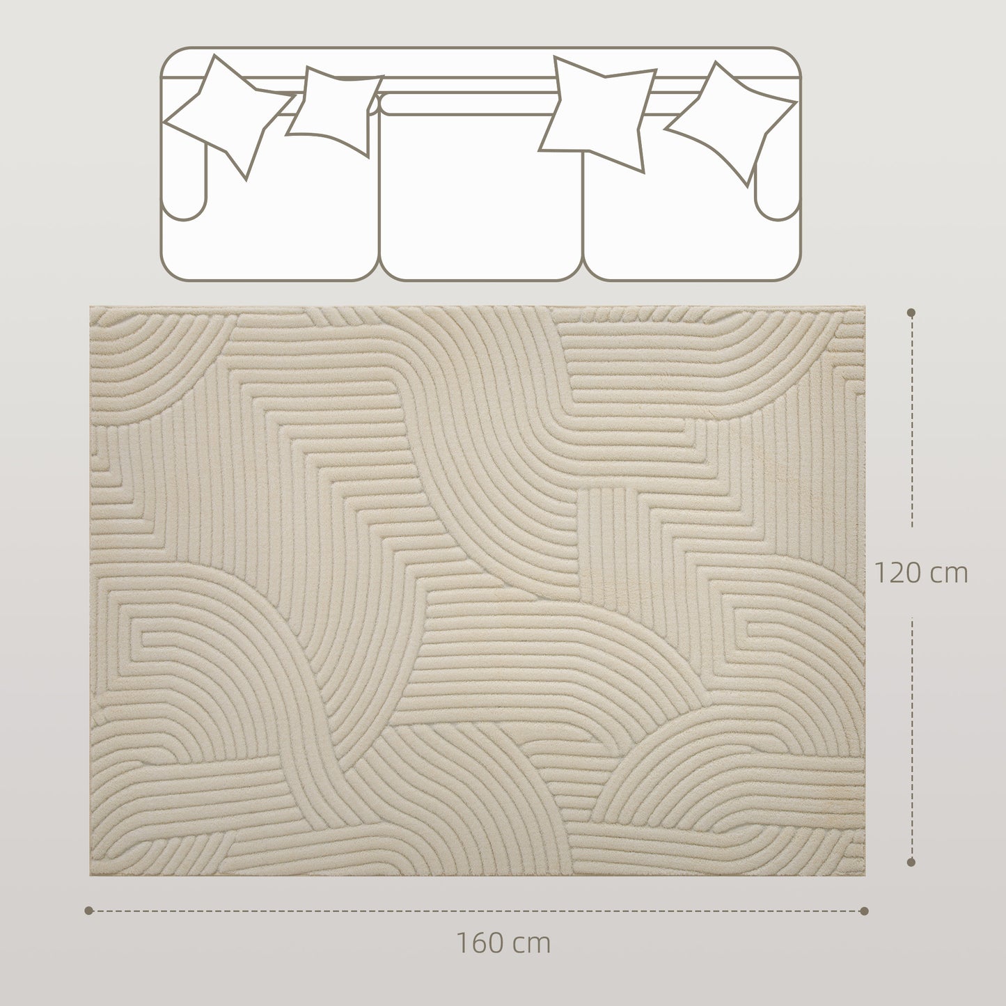 HOMCOM Modern Geometric Rug 160 x 120 cm Cream Thick Plush Non Slip Backing For Living Room Bedroom Office