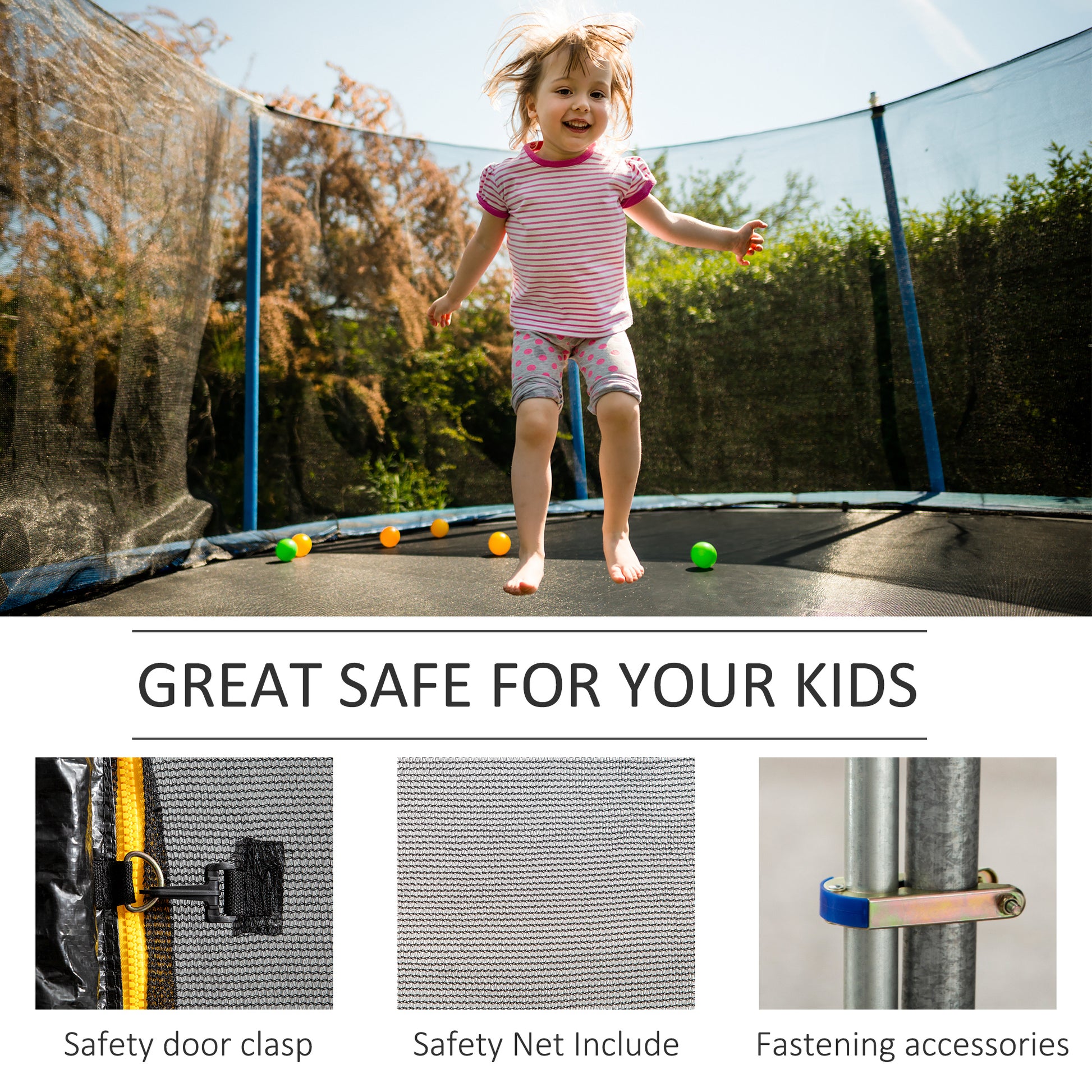 HOMCOM 13ft Trampoline Safety Net - Durable Outdoor Enclosure with Zip Closure, Easy to Assemble - ALL4U RETAILER LTD