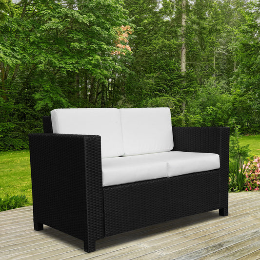 Outsunny Rattan 2 Seater Sofa For Garden With Cushions And Armrests Black Wicker Loveseat For Patio