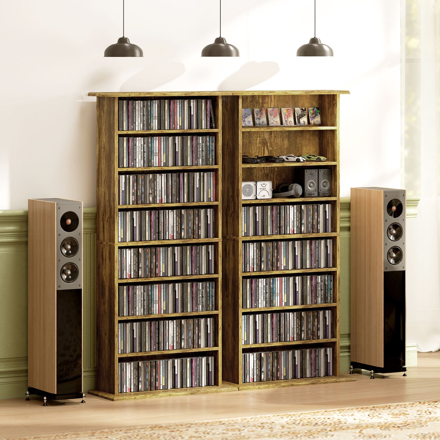 HOMCOM 360 CD DVD Blu Ray Storage Unit Rustic Brown With 8 Shelves 6 Adjustable Anti Tipping Wall Straps