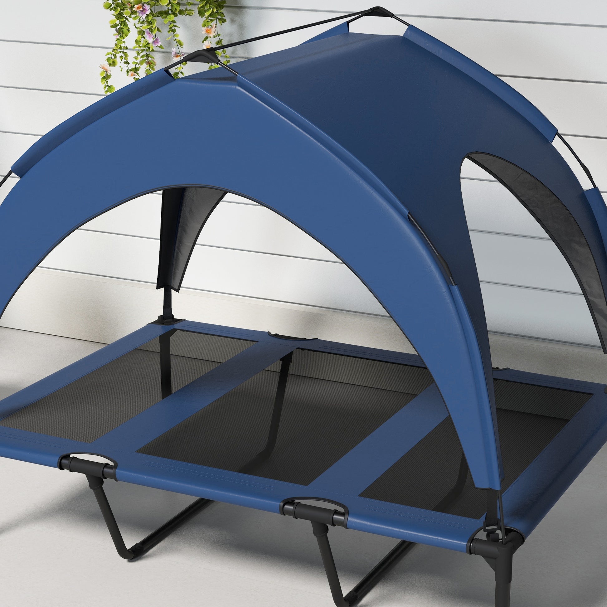 PawHut Elevated Cooling Pet Bed with Washable Mesh Canopy for Large Dogs, 106 x 76 x 94cm, Navy Blue - ALL4U RETAILER LTD