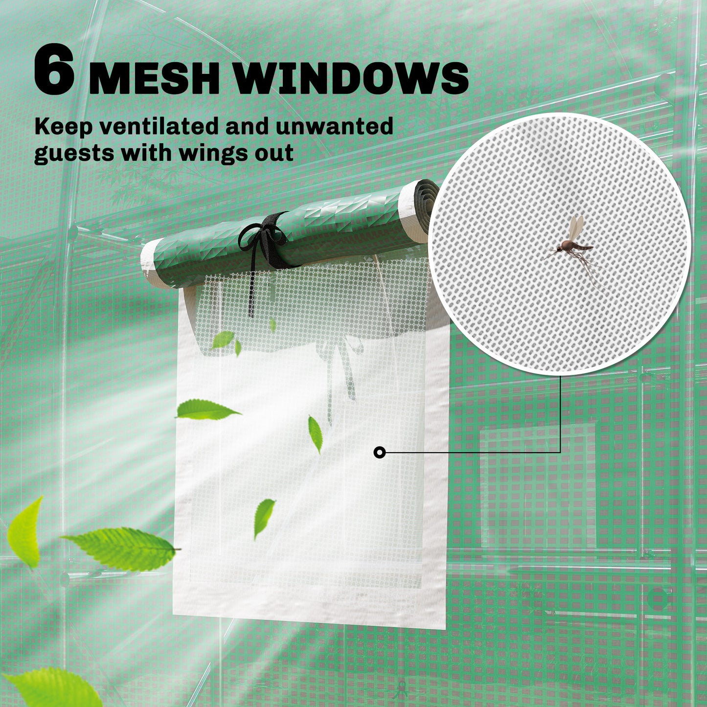 Outsunny Walk In Greenhouse Polytunnel With Shelves Roll Up Door 6 Mesh Windows UV Resistant 198 x 275 x 191 cm Green