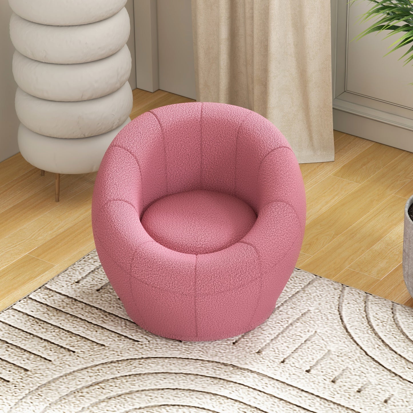 HOMCOM Stylish Pink Swivel Armchair, Comfortable Boucle Accent Chair for Living Room, Bedroom, and Home Office - ALL4U RETAILER LTD