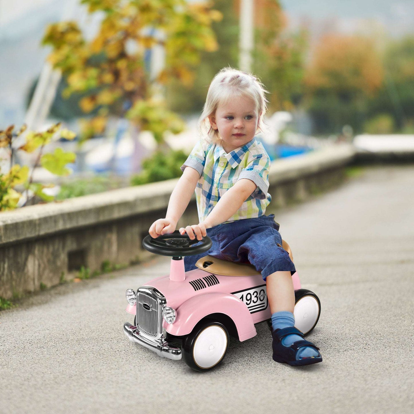 AIYAPLAY Foot Floor Slider Toddlers Under Seat Storage Ride Sliding Car Horn Aged 12-36 Months Pink - ALL4U RETAILER LTD