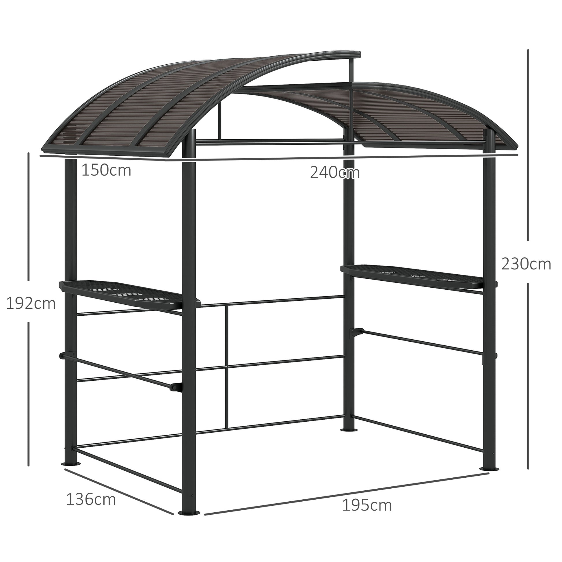 Outsunny 2.4 x 1.5m Weather-Resistant BBQ Gazebo with Shelves and PC Roof, Dark Grey - ALL4U RETAILER LTD