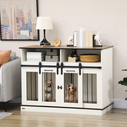 PawHut Dog Crate Furniture with Divider and Shelves, White, 120x60x88.5cm - ALL4U RETAILER LTD