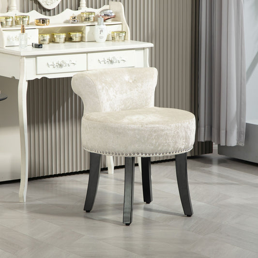 HOMCOM Dressing Table Stool With Rubber Wood Legs Ice Velvet Vanity Chair For Living Room And Bedroom Beige